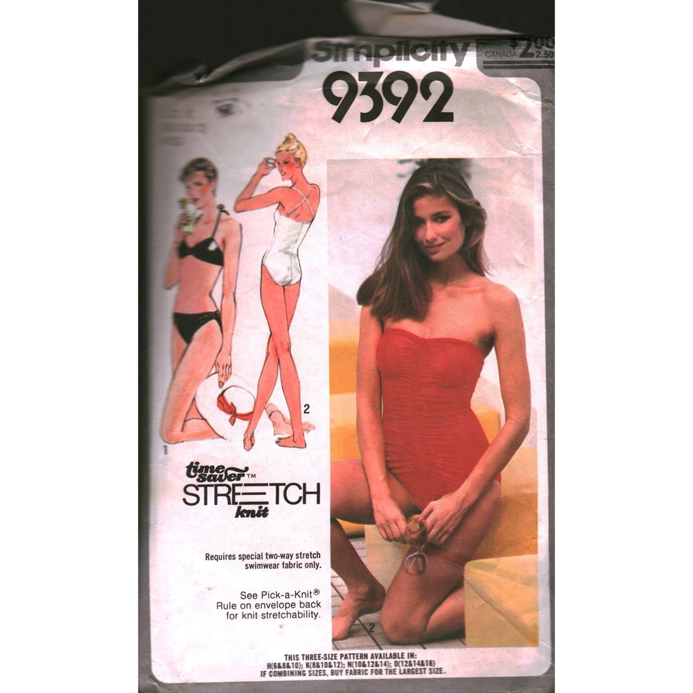 Vintage Simplicity 9392 Swimwear Sewing Pattern Bikini One Piece Size 8 10
